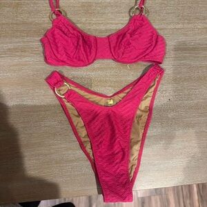 Pink Bikini Set with Gold Accents